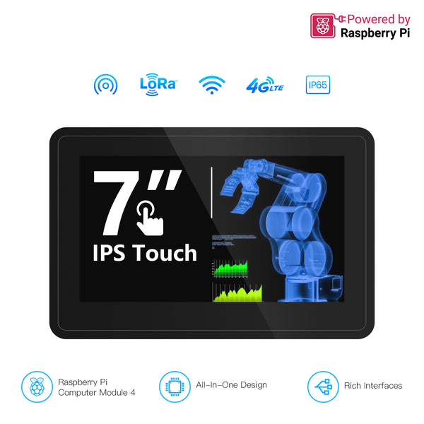 Pi Terminal-7” 1024*600 IPS HMI CM4 Panel All-In-One Module Raspberry Pi CM4 Industrial Computer With Rich Interfaces, 4G/LoRa/GPS/WiFi/BLE