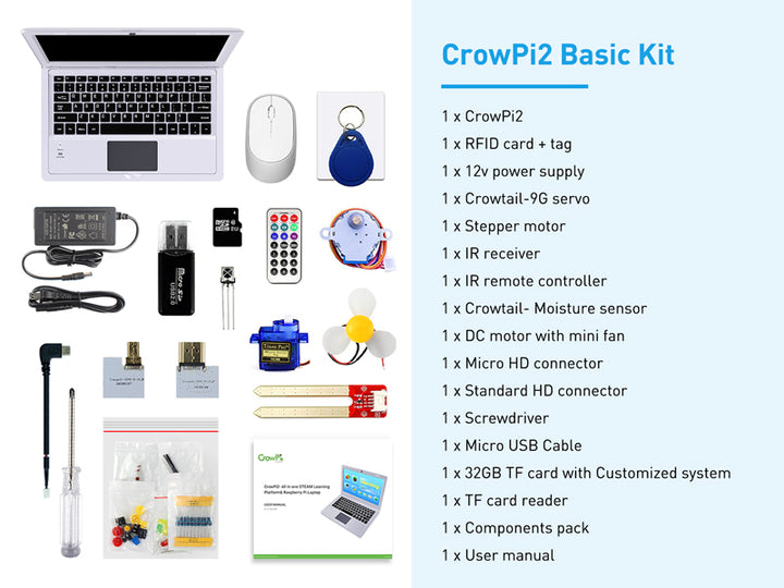 Crowpie Computer CrowPi2 All in One Raspberry Pi Laptop for Programming and Hardware