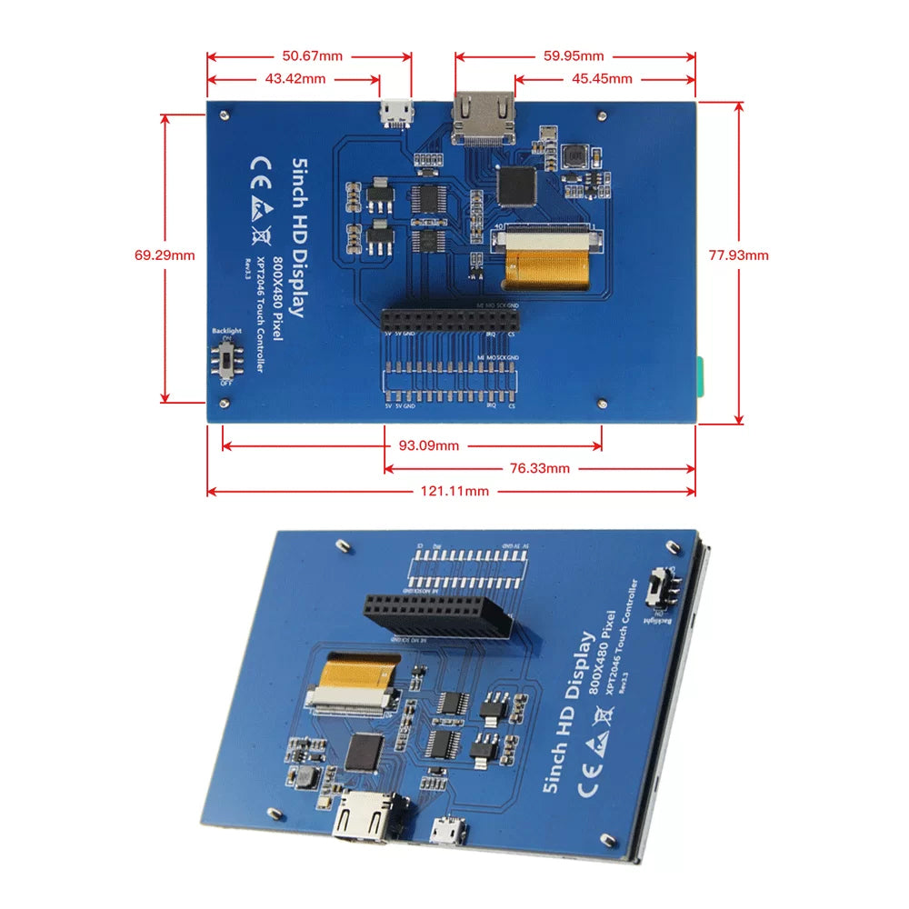 RR050 5 Inch Raspberry Pi Monitor Touchscreen TFT Display
