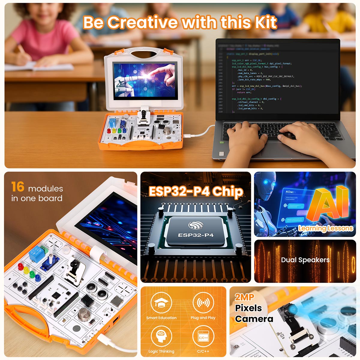 All-in-one Starter Kit for ESP32-P4 with Common Board design, 16 Modul ...