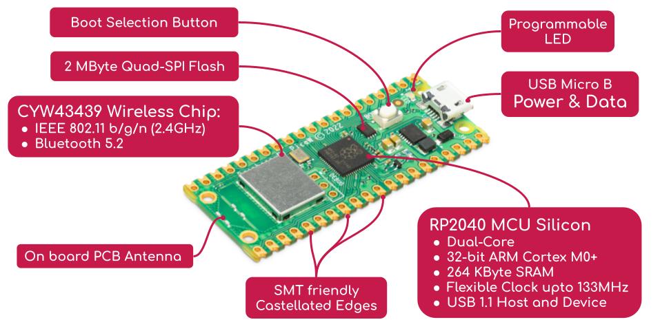 Raspberry Pi Pico W RP2040 Wireless Microcontroller Board